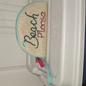 Payless Shoesource raffia zip makeup bag wristlet tassels "Beach Please"